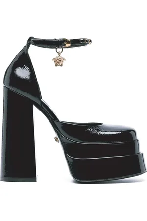 VERSACE Sko, Dame, Sort, 36 EU, Læder, Sorte Læder Platform Sandaler