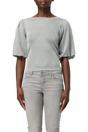 Liu Jo Strik, Dame, Grå, S, Uld, Metallic Strik Trøje, Elegant Stil