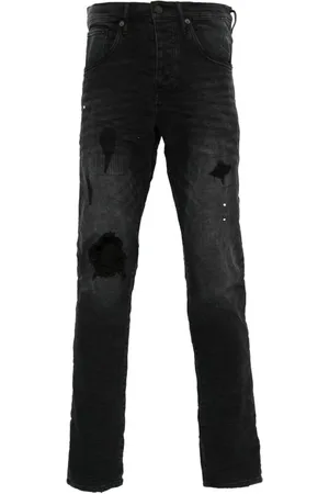 Purple Brand Jeans, Herre, Sort, W38, Bomuld, Sort Skinny Jeans med Distressed Detaljer