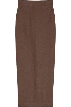 Max Mara Nederdel, Dame, Brun, XS, Denim, Brun Denim-effekt Nederdel med Slids