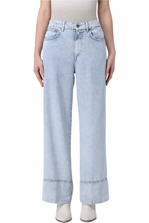 Dondup Jeans, Dame, Blå, W30, Uld, Stilfulde Gnawed Wide Leg Jeans