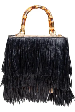 La Milanesa Taske, Dame, Sort, ONE SIZE, Bambus, Sort Raffia Frynset Indkøbstaske
