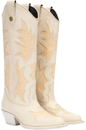 Roberto Cavalli Sko, Dame, , 40 EU, Læder, Vævede læder texanske støvler
