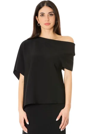 LIVIANA CONTI Top, Dame, Sort, L, Uld, Asymmetrisk top med geometrisk halsudskæring i sort