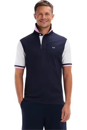 Eden Park Top, Herre, Blå, S, Bomuld, Kortærmet hvid bomuld jersey lige snit sommerfugle broderi