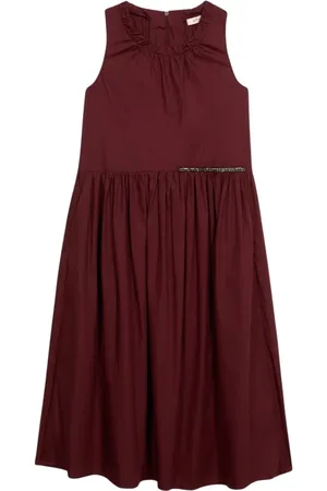Oltre Kjole, Dame, Rød, 4XL, Bomuld, Midi kjole med svajet poplin nederdel