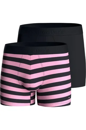 Eden Park Undertøj, Herre, Flerfarvet, XL, Bomuld, Sæt med to ensfarvede og stribede boxershorts i marineblå og lyserød strækbar bomuldsjersey