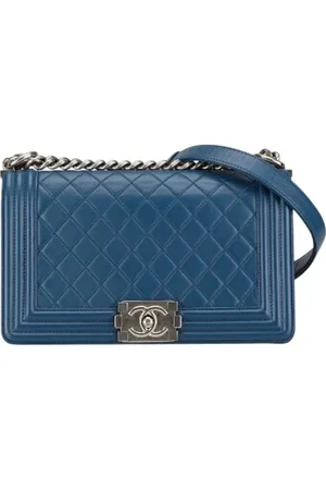 CHANEL Pre-owned, Dame, Blå, ONE SIZE, Uld, Pre-owned Laeder skuldertasker