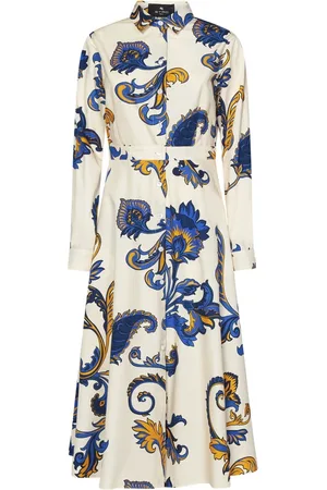 Etro Kjole, Dame, Flerfarvet, S, Bomuld, Hvid Paisley Print Midi Skjortekjole