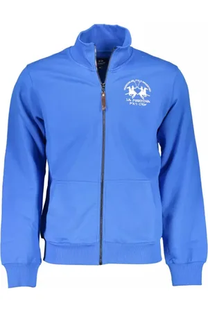 La Martina Sweathshirts & Hoodies, Herre, Blå, XL, Bomuld, Blå bomuldssweater med lynlås og broderi