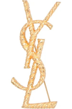 Saint Laurent Tilbehør, Dame, Gul, ONE SIZE, Uld, Guld Tiger Metal Broche Lavet i Italien