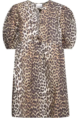 Ganni Kjole, Dame, Brun, XS, Bomuld, Brun Leopard Print Kjole