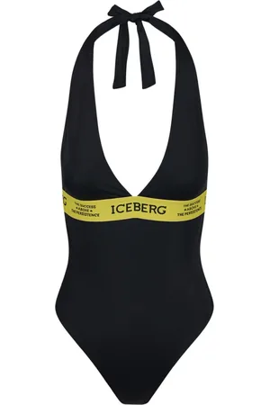 Iceberg Badetøj, Dame, Sort, S, Sort heldragt med gul elastikbånd og kontrasterende logo