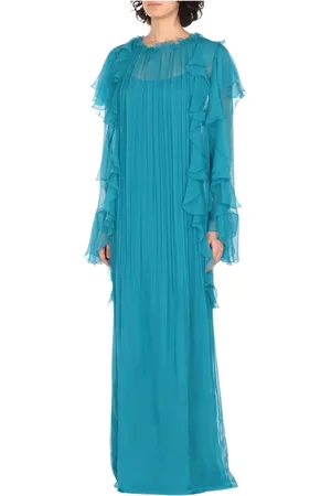 Alberta Ferretti Kjole, Dame, Blå, M, Chiffon, Blå Plisseret Midi Kjole Elegant Stil