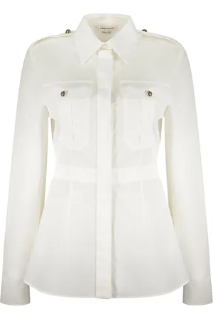 Alexander McQueen Bluser & Skjorter, Dame, Hvid, XS, Bomuld, Klassisk Bomuldsskjorte med Prydede Knapper