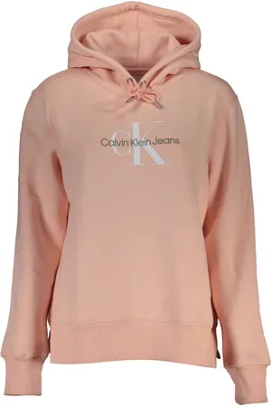 Calvin Klein Sweathshirts & Hoodies, Dame, Lyserød, XS, Bomuld, Rosa hættetrøje med tryk og broderi