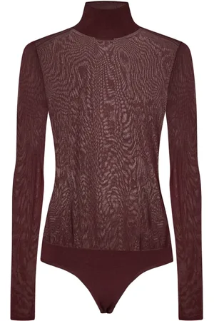 Khaite Top, Dame, Brun, S, Bordeaux Ribstrikket Højhalset Top