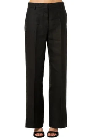 Max Mara Bukser, Dame, Sort, S, Linned, Linned vidde bukser i sort