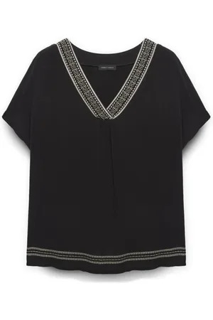 Fiorella rubino Top, Dame, Sort, S, Polyester, T-shirt med etnisk broderi
