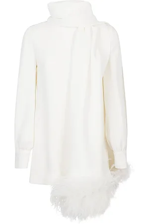 VALENTINO Top, Dame, , M, Ivory Top med Fjer Detalje
