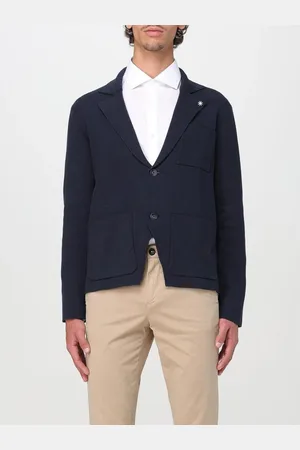 Manuel Ritz Jakke, Herre, Blå, XL, Bomuld, Blå Enkeltknap Blazer med Hakrevers