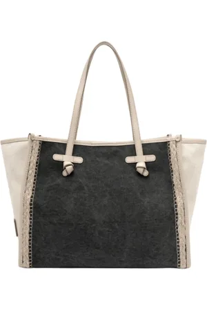 Gianni chiarini Taske, Dame, Sort, ONE SIZE, Læder, Minimalist Canvas Håndtaske med Læderhåndtag