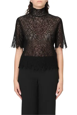 Alexander McQueen Bluser & Skjorter, Dame, Sort, M, Elegant Striktop med Intrikate Detaljer