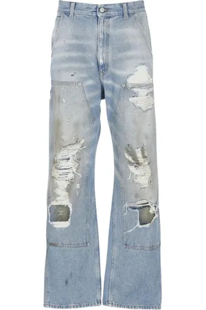 Maison Margiela Jeans, Dame, Blå, W27, Bomuld, Blå Slidte Jeans