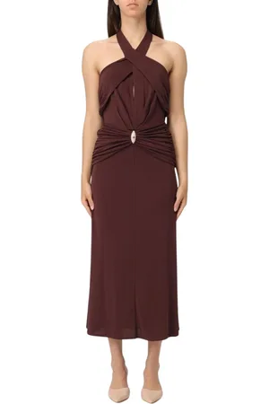 Elisabetta Franchi Kjole, Dame, Brun, M, Elegant Sort Midi Kjole med Gennemsigtig Panel