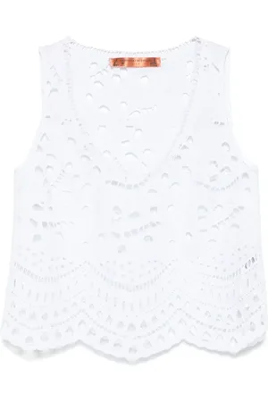 ERMANNO SCERVINO Top, Dame, Hvid, S, Hvid Ærmeløs Top med Skallop Kant