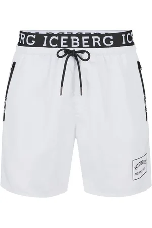 Iceberg Badetøj, Herre, Hvid, XL, Optiske hvide badebukser med logo taljebånd og kontrastfarvet snøre