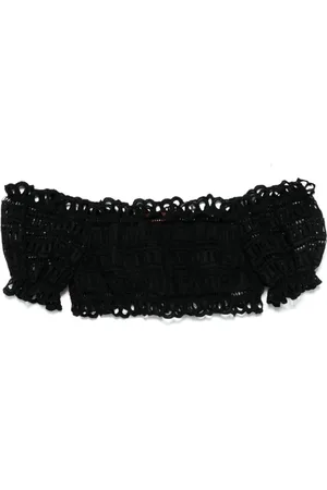 ERMANNO SCERVINO Bluser & Skjorter, Dame, Sort, M, Uld, Sort Off-Shoulder Cropped Top