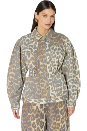 Berenice Jakke, Dame, Flerfarvet, L, Denim, Veron Leopard Print Denim Vest