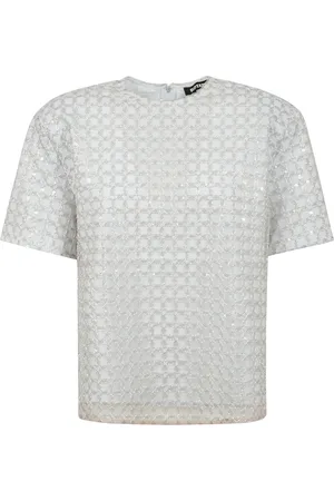 ROTATE Top, Dame, , S, Polyester, Oversized Crewneck T-shirt med Lynlåslukning og Perlebroderi