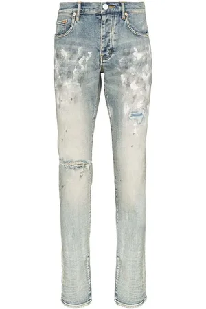 Purple Brand Jeans, Herre, Blå, W38, Læder, Hvidmalet Slim Fit Jeans