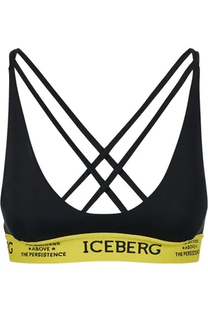Iceberg Badetøj, Dame, Sort, S, Sort badedragtstop med gult elastikbånd og kontrasterende logo, dobbelt krydsede stropper på t