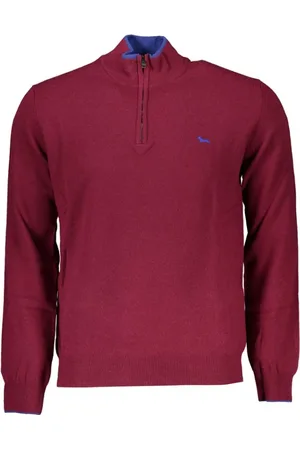 HARMONT&BLAINE Strik, Herre, Rød, L, Uld, Elegant sweater med halv lynlås og broderede detaljer