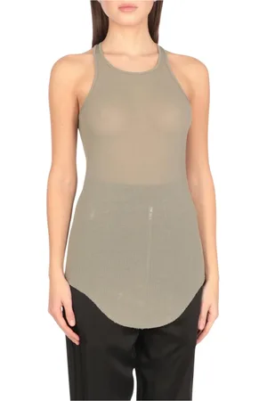 Rick Owens Top, Dame, Grøn, 2XS, Ribbet Racerback Tank Top