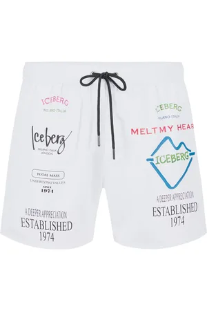 Iceberg Badetøj, Herre, Hvid, 2XL, Optiske hvide badebukser med kontrastprint, skrift og snøre