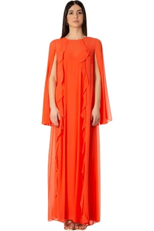 Max Mara Kjole, Dame, , L, Elegant Georgette Silkekjole - Koral
