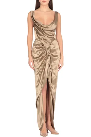 Vivienne Westwood Kjole, Dame, Grøn, S, Satin, Sort Satin Maxi Kjole