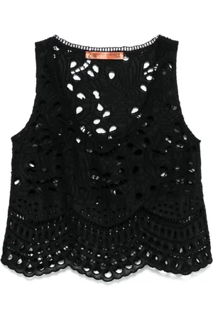 ERMANNO SCERVINO Top, Dame, Sort, S, Sort Ærmeløs Top med Skallop Kant