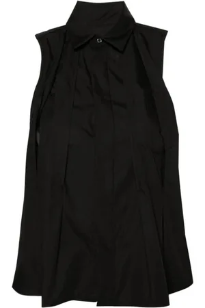 SACAI Bluser & Skjorter, Dame, Sort, L, Uld, Plisseret Sort Skjorte