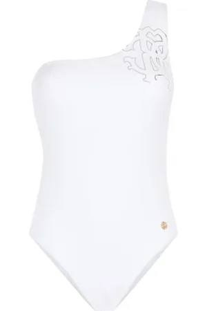 Roberto Cavalli Badetøj, Dame, Hvid, M, Uld, Monogram One-Shoulder Badedragt