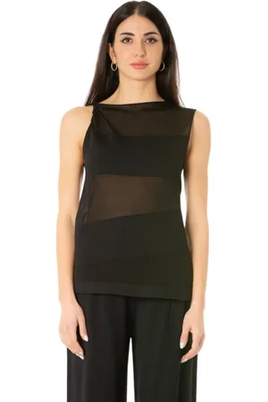 LIVIANA CONTI Top, Dame, Sort, S, Uld, Gennemsigtig Sort Top med Skulderknude