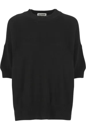 Jil Sander Strik, Dame, Sort, L, Sort Ribstrikket Sweater