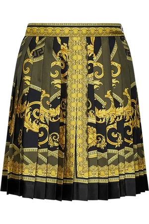 VERSACE Nederdel, Dame, Flerfarvet, S, Uld, Plisseret Sort og Guld Mini Nederdel