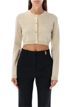 VERSACE Strik, Dame, , S, Uld, Barokstrik Cardigan Lys Sand Guld