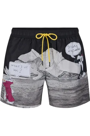 Iceberg Badetøj, Herre, Sort, M, Mønstret svømmeboksershorts med sort baggrund og gul snøre