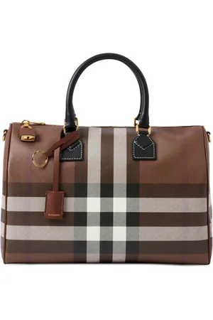 Burberry Taske, Dame, Brun, ONE SIZE, Læder, Mellem Check-Mønster Læder Bowling Taske